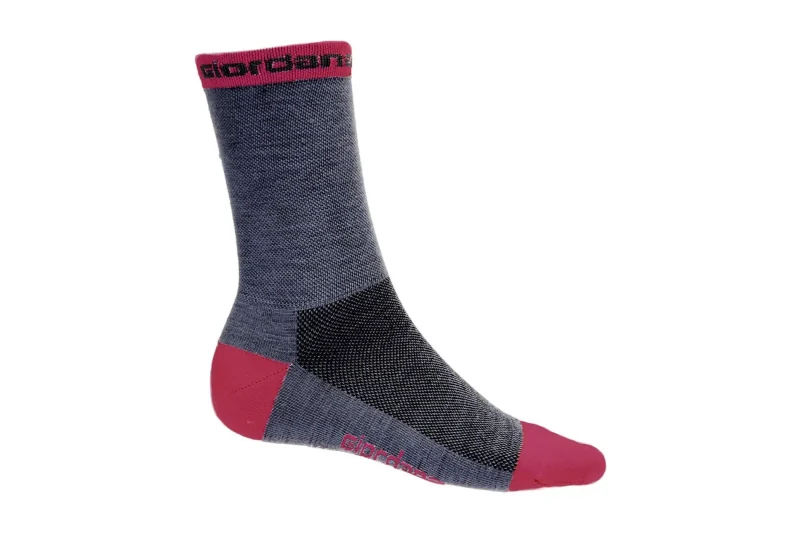 giordana merino wool tall cuff socks grey with pink