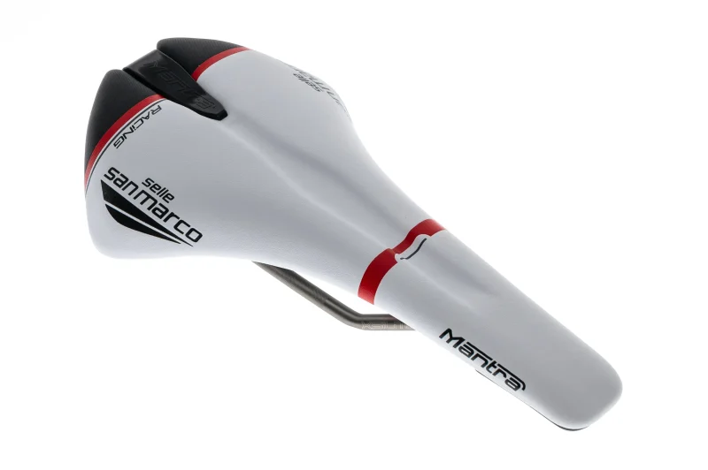 mantra racing narrow saddle 136mm xsilite rails white black red scaled