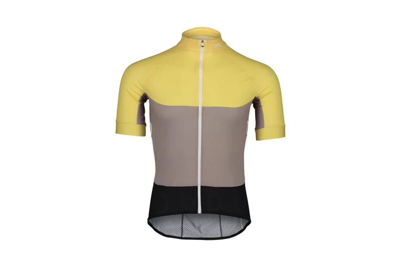 poc essential road cycling jersey sulfur yellow sandstone beige